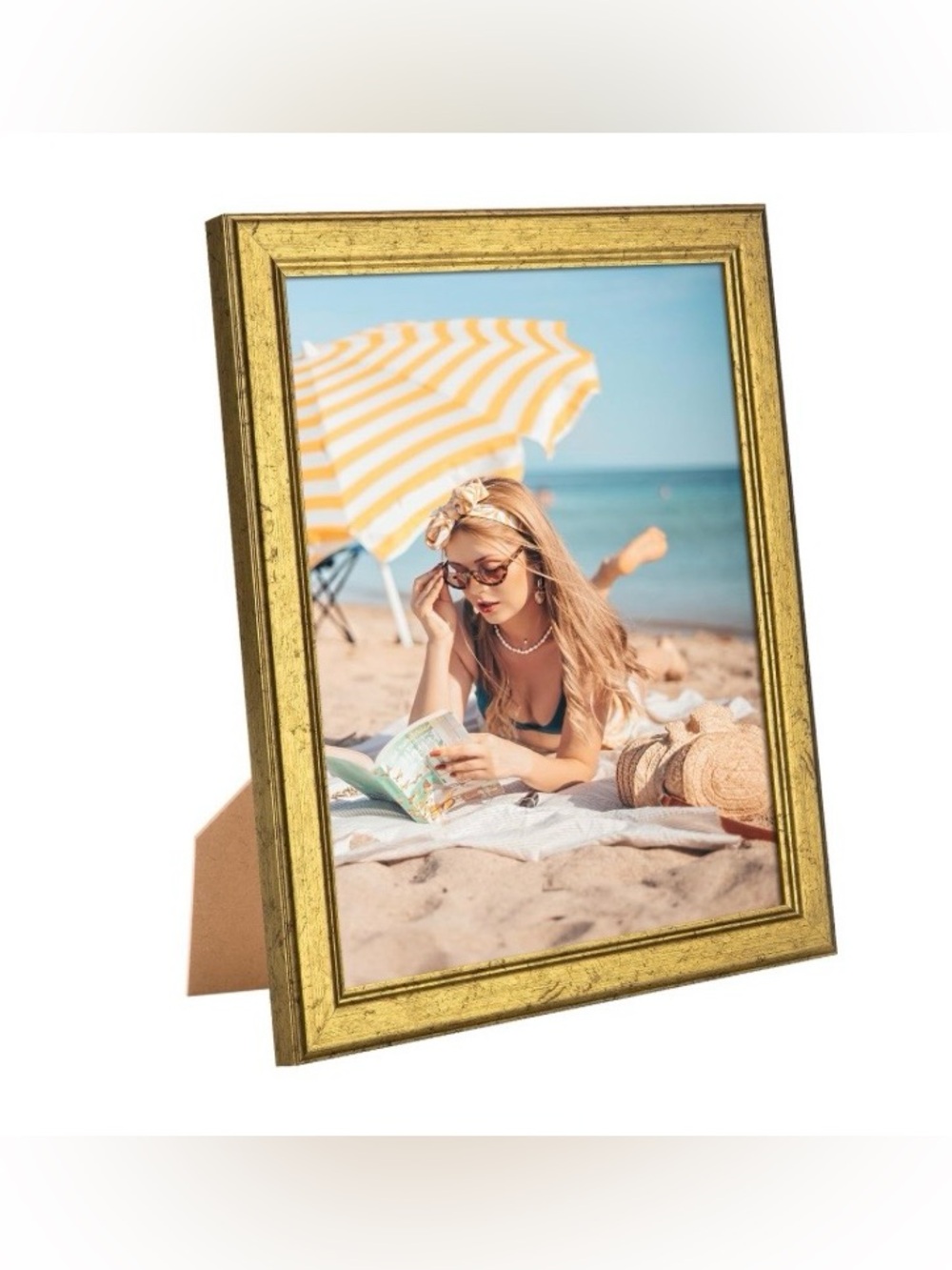Rustic Distressed Solid Wood Picture Frame Wall Mount or Tabletop 10x12” GOLD